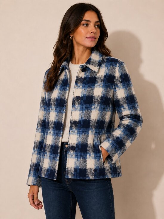 Picadilly Fashion Jackets & Blazers - Picadilly Women’s Blue Abstract Plaid Button Front Jacket SZ XL Lightweight NWT